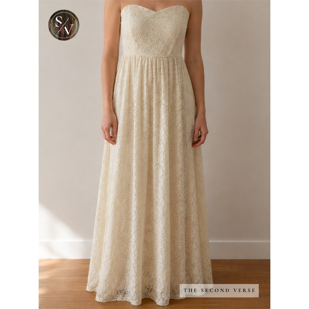 Necessary Clothing Maxi Dress Womens Boho Coquette Lace Strapless Cutout Cream